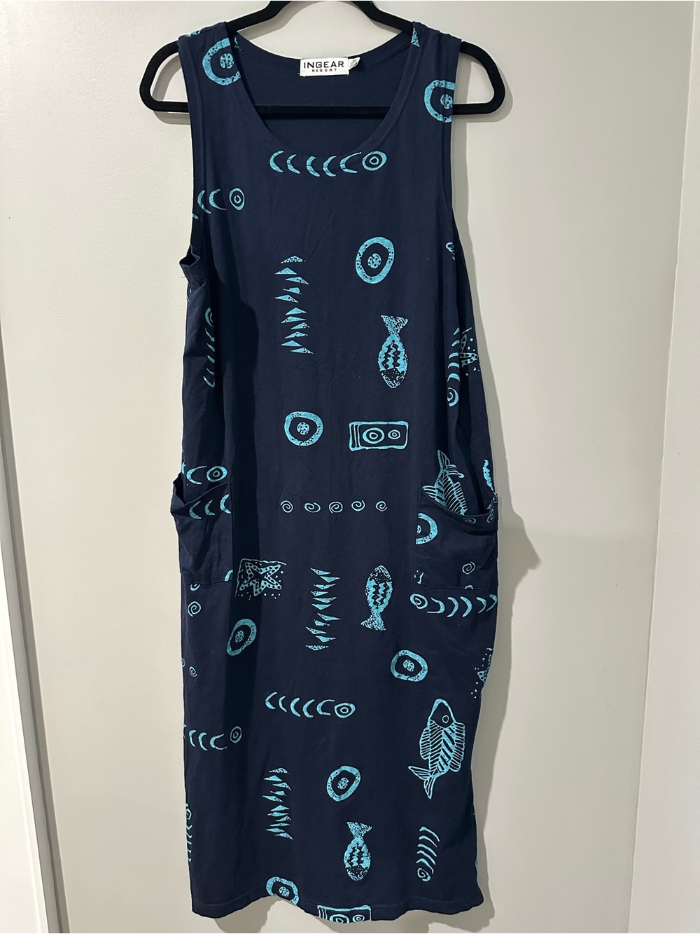 100% Cotton INGEAR Navy Midi Dress with Coastal Motif